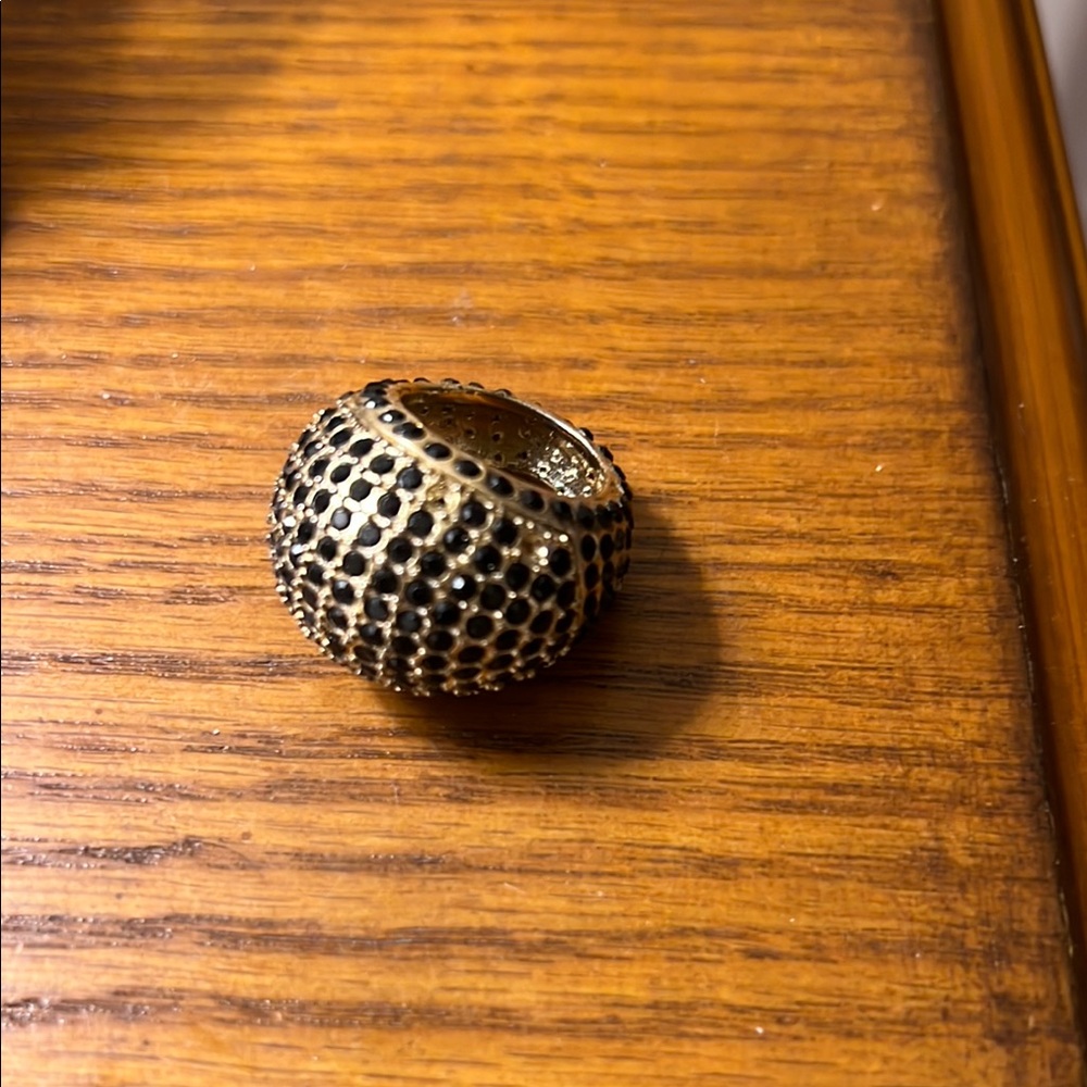 Lia Sophia Gold and Black Dome Ring with Textured Beading